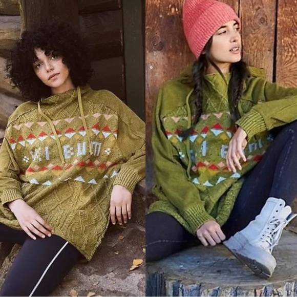 Free People FP Movement Powder Snow Bunny Ski Bum Sweater Hoodie Small GorpCore - Picture 1 of 17